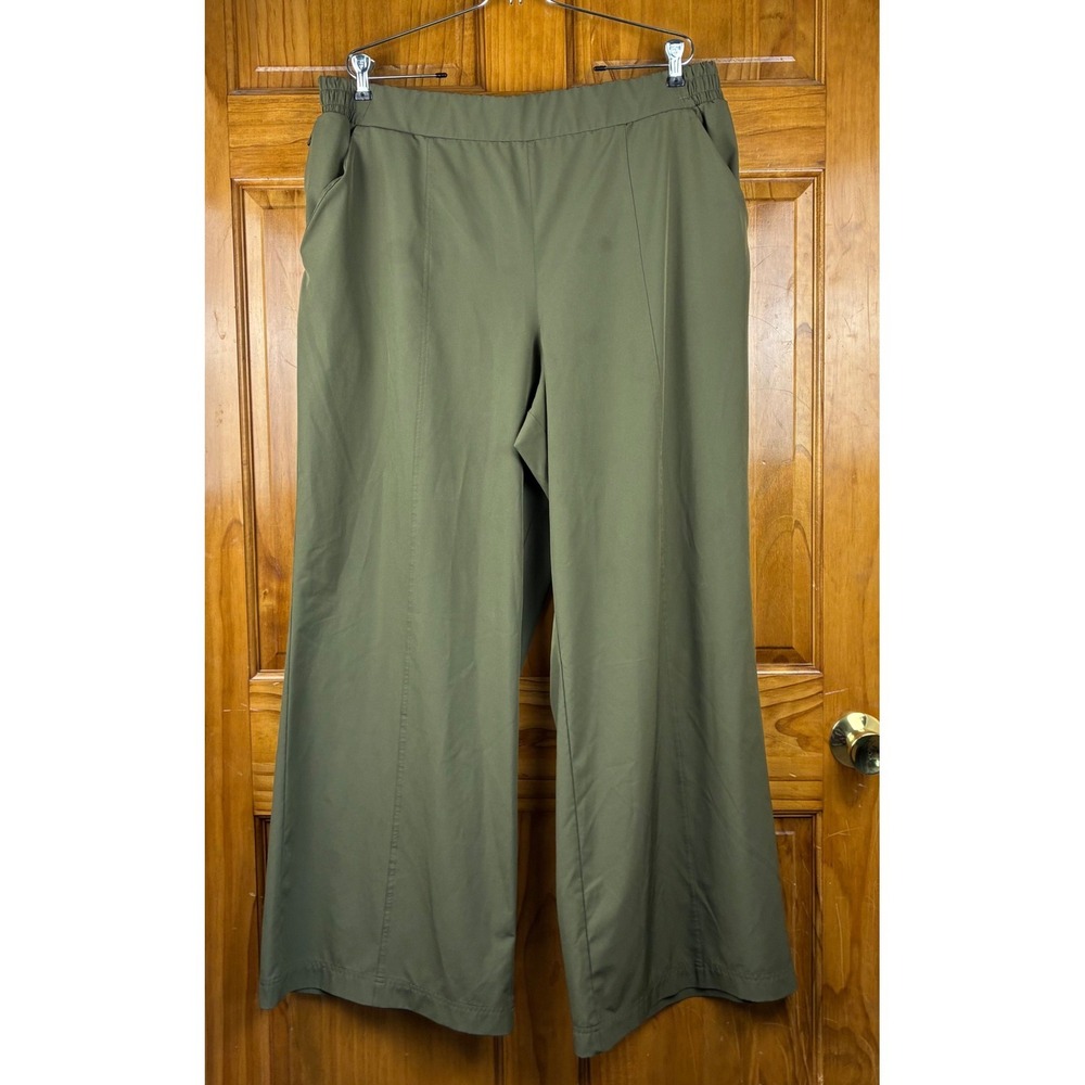 Fabletics Womens Olive Green Wide Leg Athletic Travel Pants Elastic Waist XL